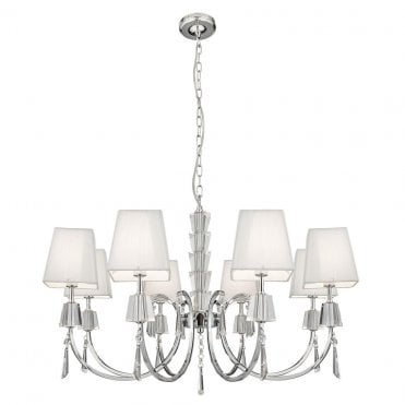 PORTICO 8 LIGHT PENDANT CHROME AND CRYSTAL  WHITE STRING SHADE