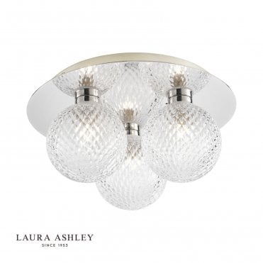 3 Light Flush Bathroom Light Glass Polished Chrome