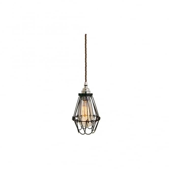PRAIA - Black Industrial Cage Ceiling Pendant With Brown Flex