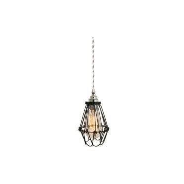 PRAIA - Black Industrial Cage Ceiling Pendant With Ivory Flex