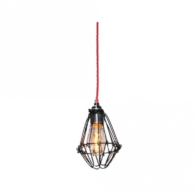 PRAIA - Black Industrial Cage Ceiling Pendant With Red Flex