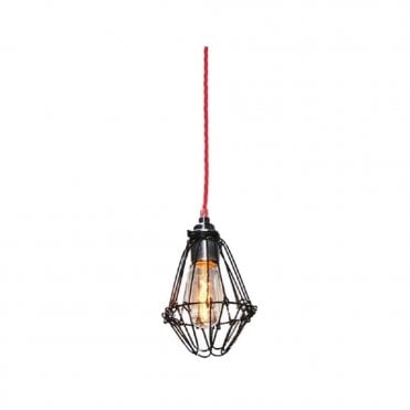 PRAIA - Black Industrial Cage Ceiling Pendant With Red Flex