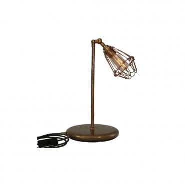 PRAIA - Cage Industrial Table Lamp In Antique Brass