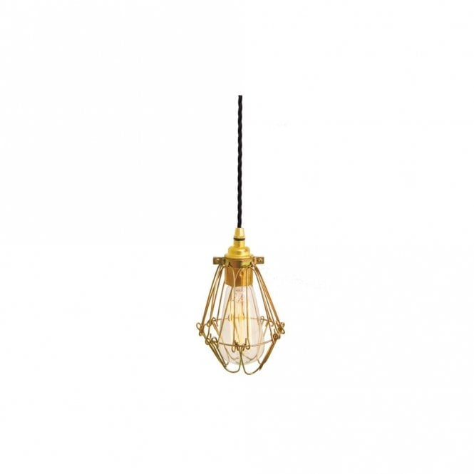 PRAIA - Gold Industrial Cage Ceiling Pendant In Black Flex