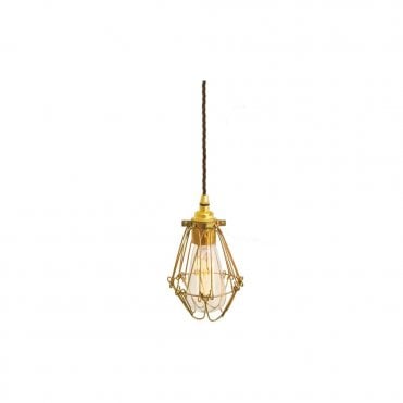 PRAIA - Gold Industrial Cage Ceiling Pendant In Brown Flex