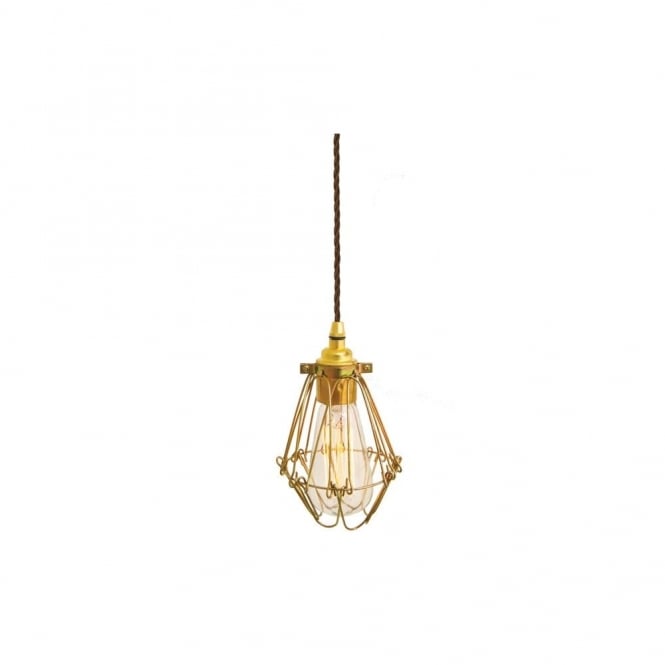 PRAIA - Gold Industrial Cage Ceiling Pendant In Brown Flex