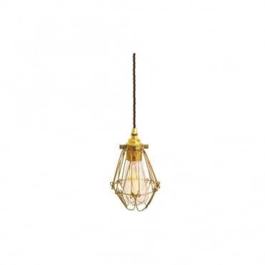 Gold Industrial Cage Ceiling Pendant In Brown Flex