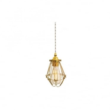 Gold Industrial Cage Ceiling Pendant In Ivory Flex