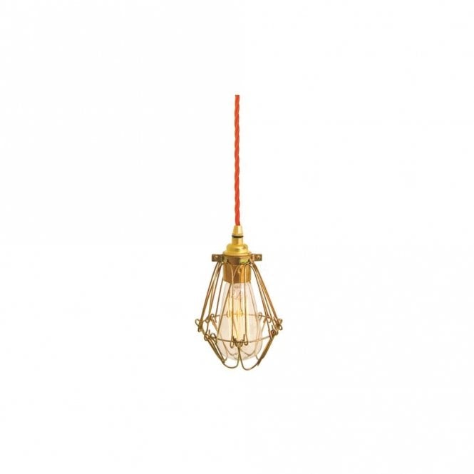 PRAIA - Gold Industrial Cage Ceiling Pendant In Orange Flex