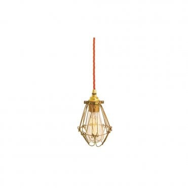 PRAIA - Gold Industrial Cage Ceiling Pendant In Orange Flex