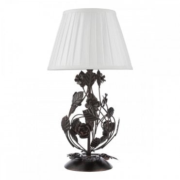  Priscilla table lamp in matte black and brushed bronze with decorative floral leaf design by The Lighting Book