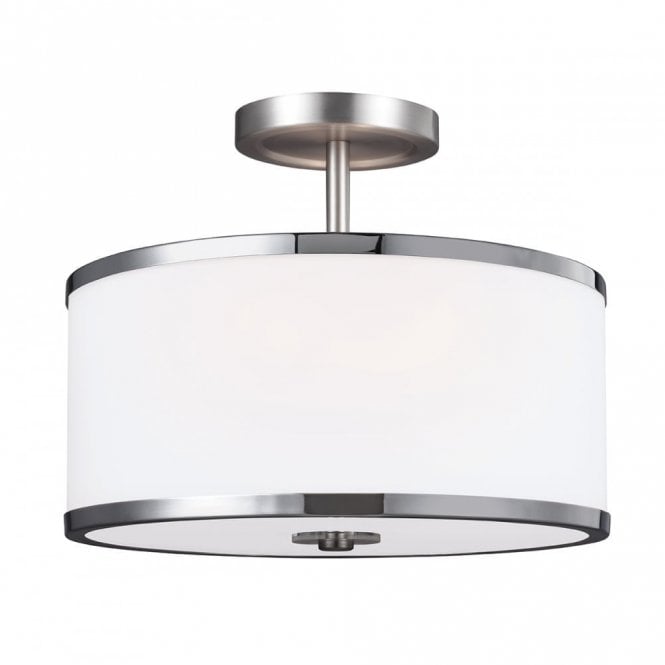 PROSPECT PARK 2 Light Semi-Flush Ceiling Light White Satin Nickel