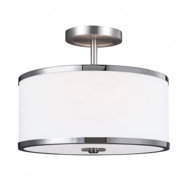 PROSPECT PARK 2 Light Semi-Flush Ceiling Light White Satin Nickel