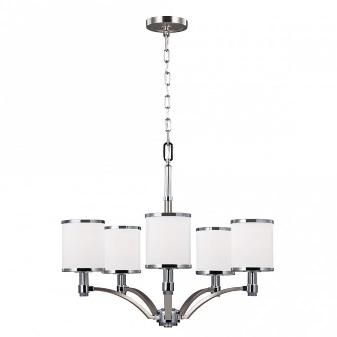 PROSPECT PARK 5 Light Ceiling Pendant Satin Nickel and White