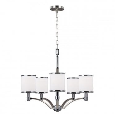 PROSPECT PARK 5 Light Ceiling Pendant Satin Nickel and White
