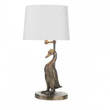 PUDDLE Duck Table Lamp Bronze With Silk Shade