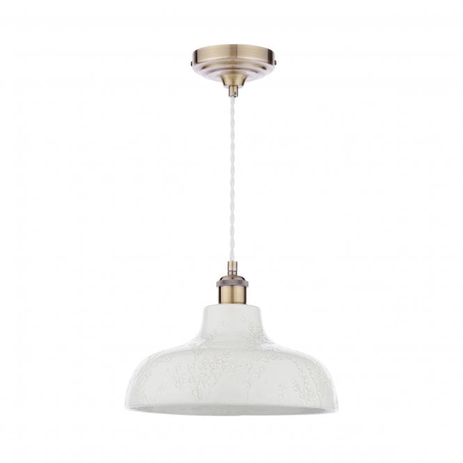 Pussywillow Antique Brass Pendant with White Ceramic Shade