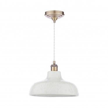 antique brass pendant with white ceramic shade with pussy willow pattern