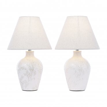 twin pack of ceramic table lamp with linen coolie shades