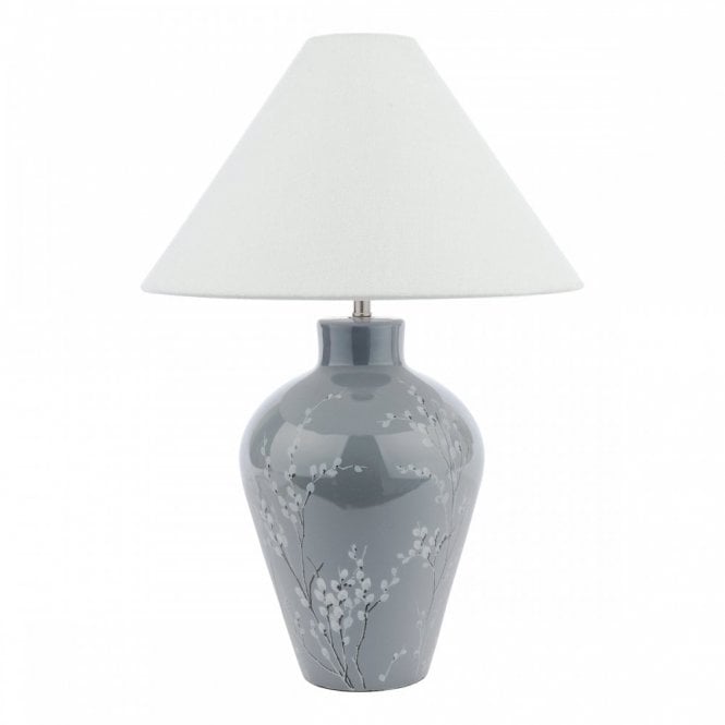 Pussywillow Table Lamp Grey Ceramic & Polished Nickel with Coolie Shade