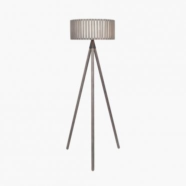 wood tripod floor lamp with slatted wooden shade