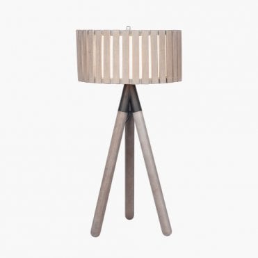 wooden slatted tripod table lamp