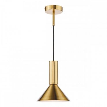 Ragnar natural brass single pendant and wall light with braided black cable
