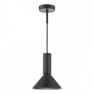 satin black adjustable pendant and wall light with braided cable and metal shade