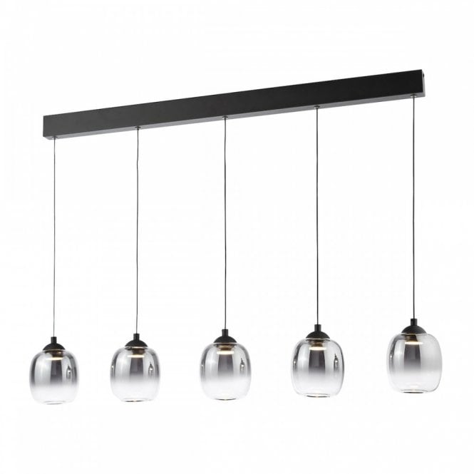Ramona 5 Light LED Bar Pendant in Matte Black with Smoked Ombre Glass