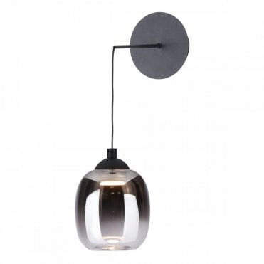 Ramona matt black pendant wall light with ombre smoked glass shade by dar lighting