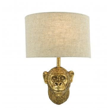 Monkey Wall Light Gold With Natural Linen Shade