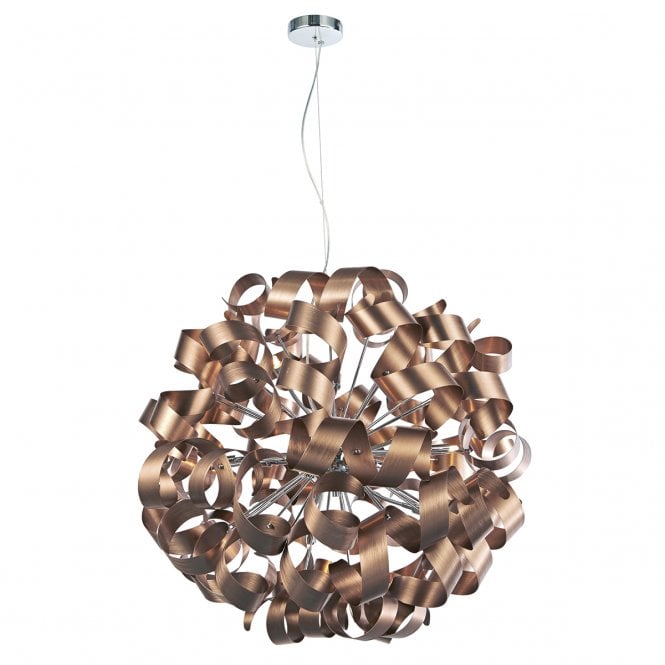 RAWLEY 12 Light Contemporary Ribbon Ceiling Pendant In Satin Copper