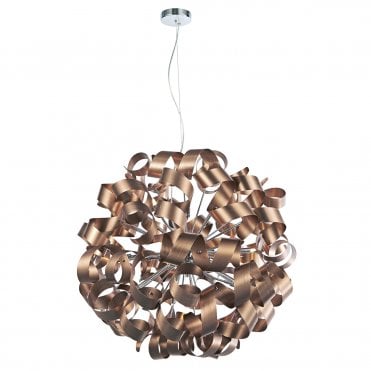 RAWLEY 12 Light Contemporary Ribbon Ceiling Pendant In Satin Copper