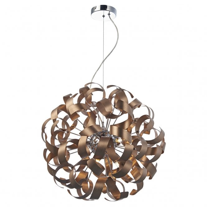 RAWLEY 9 Light Contemporary Ribbon Ceiling Pendant In Satin Copper