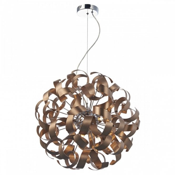 RAWLEY 9 Light Contemporary Ribbon Ceiling Pendant In Satin Copper