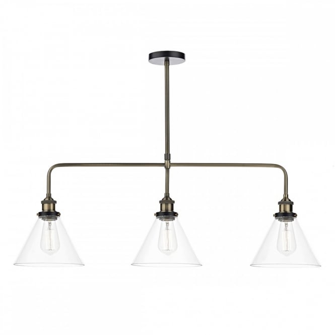 Ray 3 Light Bar Pendant in Antique Brass with Glass Shades