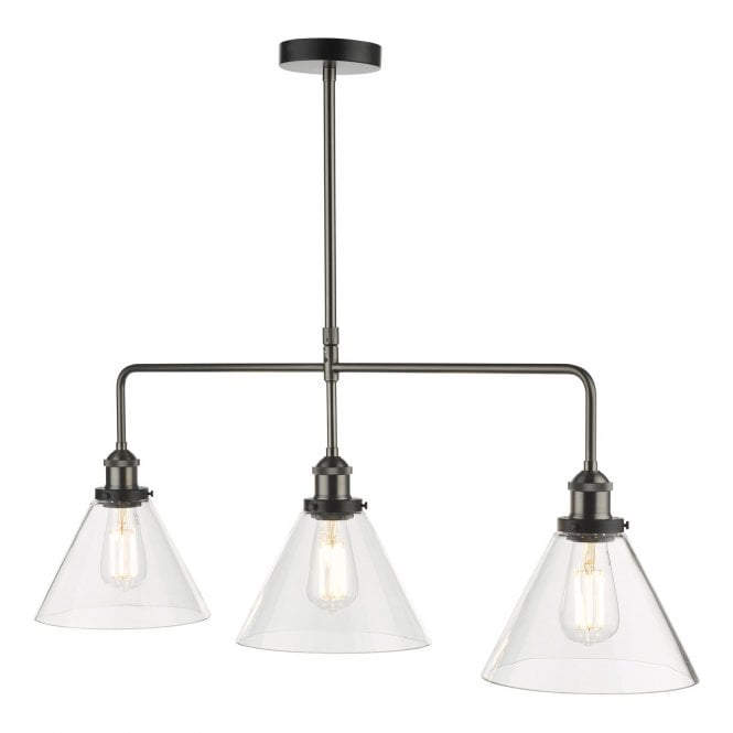 Ray 3 Light Bar Pendant in Antique Nickel with Glass Shades