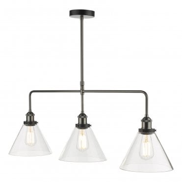 3 Light Ceiling Pendant Bar Antique Nickel Clear Glass