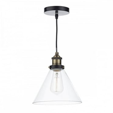Ray Ceiling Pendant in Antique Brass with Glass Shade