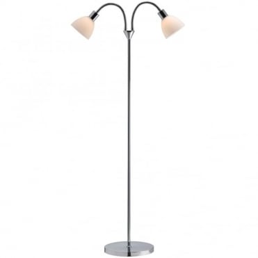 RAY - Retro Double Floor Lamp Chrome and Opal Glass