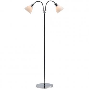 RAY - Retro Double Floor Lamp Chrome and Opal Glass