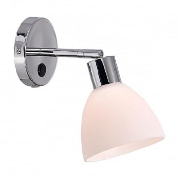 RAY - Retro Wall Light Chrome and Opal Glass , Switched
