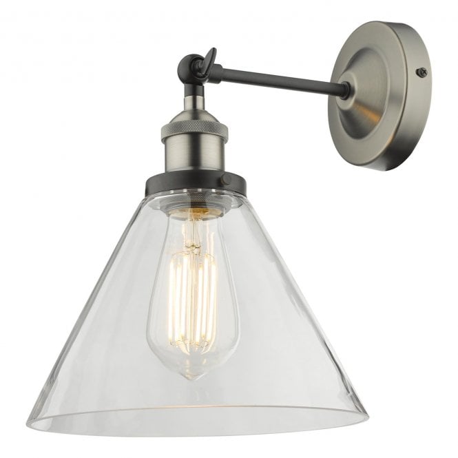Ray Single Wall Light in Antique Nickel with Glass Shade