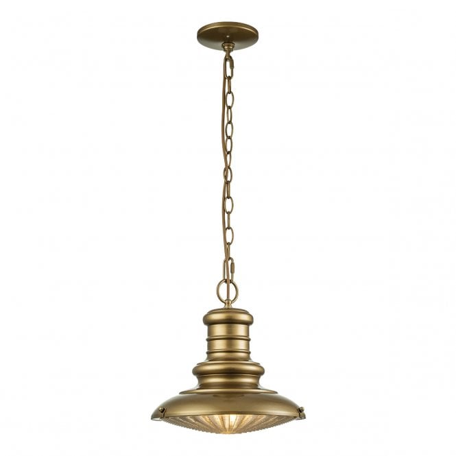 REDDING Medium Chain Lantern Painted Distressed Brass with Prismatic Glass