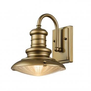 Small Wall Lantern Painted Distressed Brass with Prismatic Glass