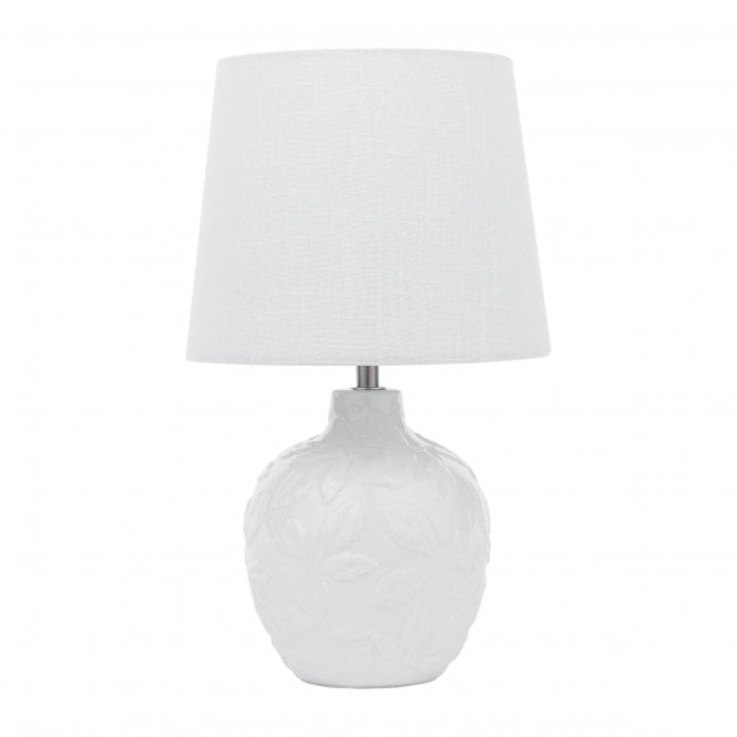 Redhall Table Lamp - White Ceramic and Polished Chrome with Linen Shade