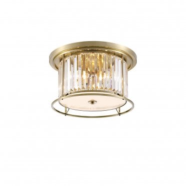 REGENCY Flush Ceiling light in Antique Brass and Crystal