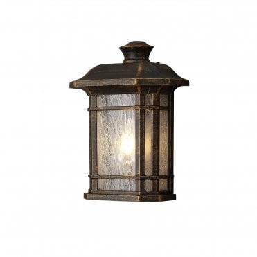 REGENCY Half Wall Lamp, E27, Brushed Black Gold Seeded Glass, IP54,