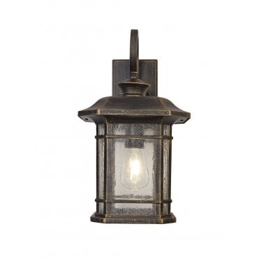 REGENCY Large Wall Lamp, E27, Brushed Black Gold Seeded Glass, IP54,