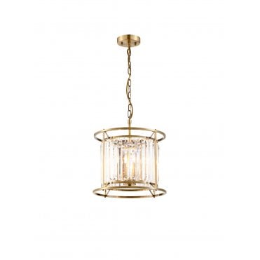 Antique Brass and Crystal Pendant/Semi flush